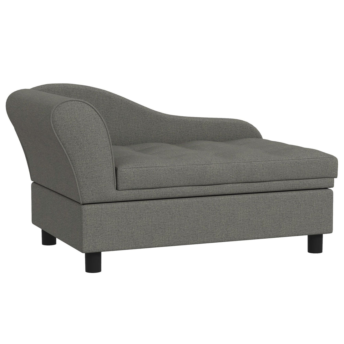 Elevated gray dog sofa pet bed with storage compartment and soft cushion