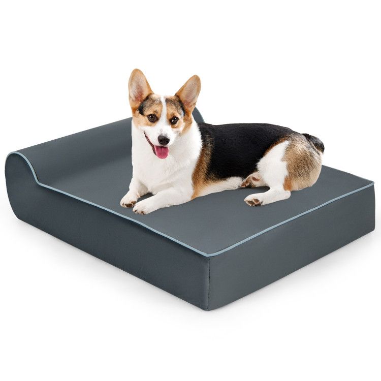 Orthopedic dog bed with headrest and removable washable cover