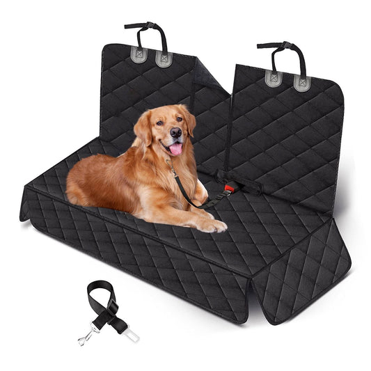 Waterproof scratchproof dog car seat cover with included dog seat belt