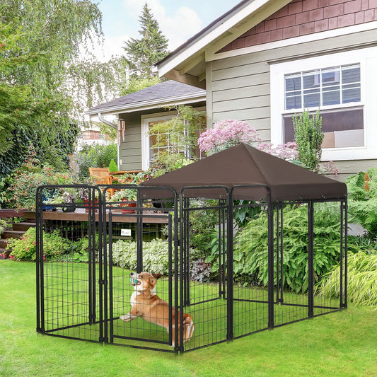 Outdoor dog exercise pen 9.3x4.6 ft with UV protection canopy for medium and large dogs